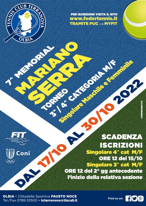 7^ Torneo Memorial Mariano Serra 3^ – 4^ cat. M/F 2022